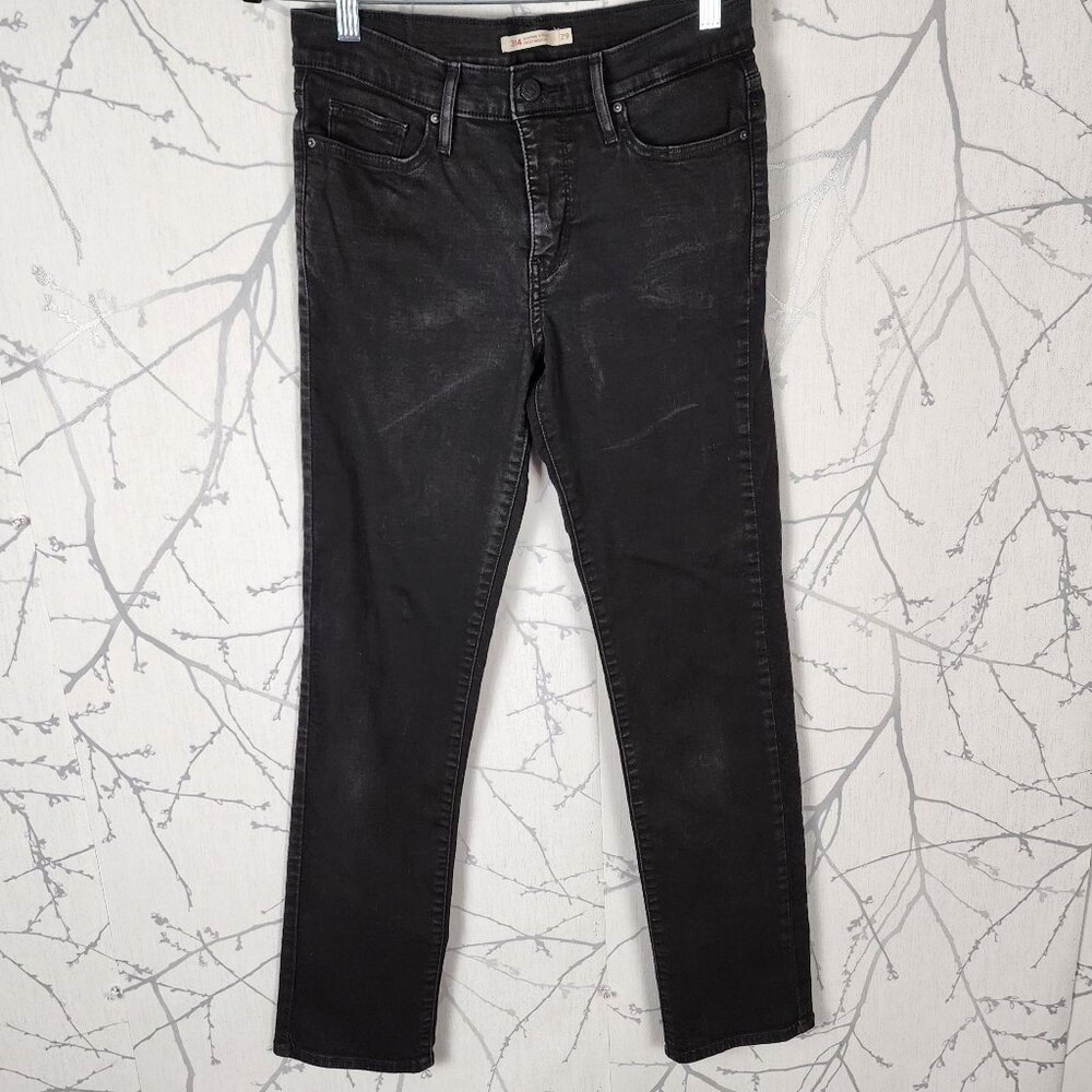 Levi's Black Wash Stretch Denim High Rise 314 Shaping Straight Leg Jeans
